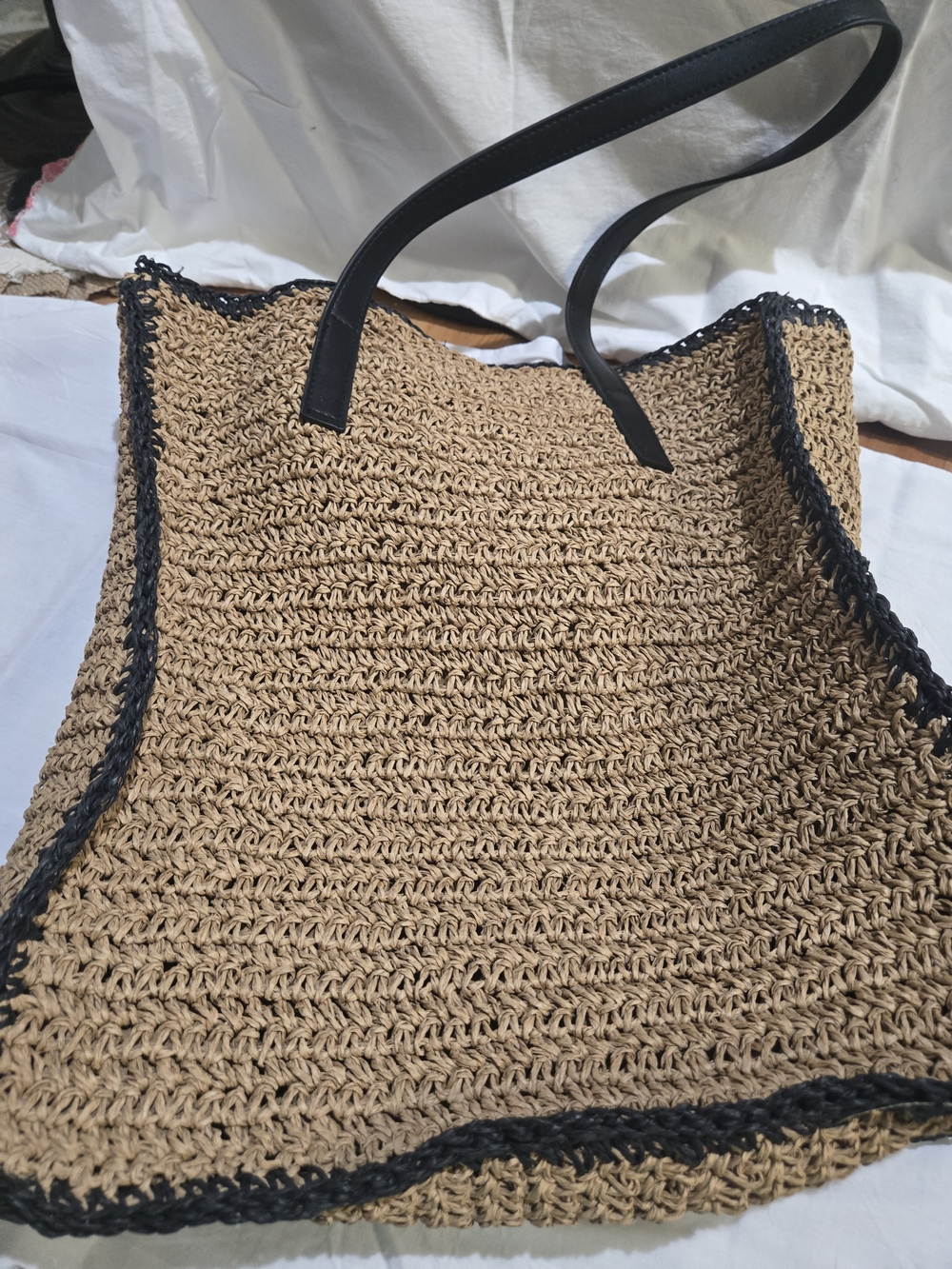 Rachel Zoe Tan Woven Tote with Black Trim - Picture 2 of 5